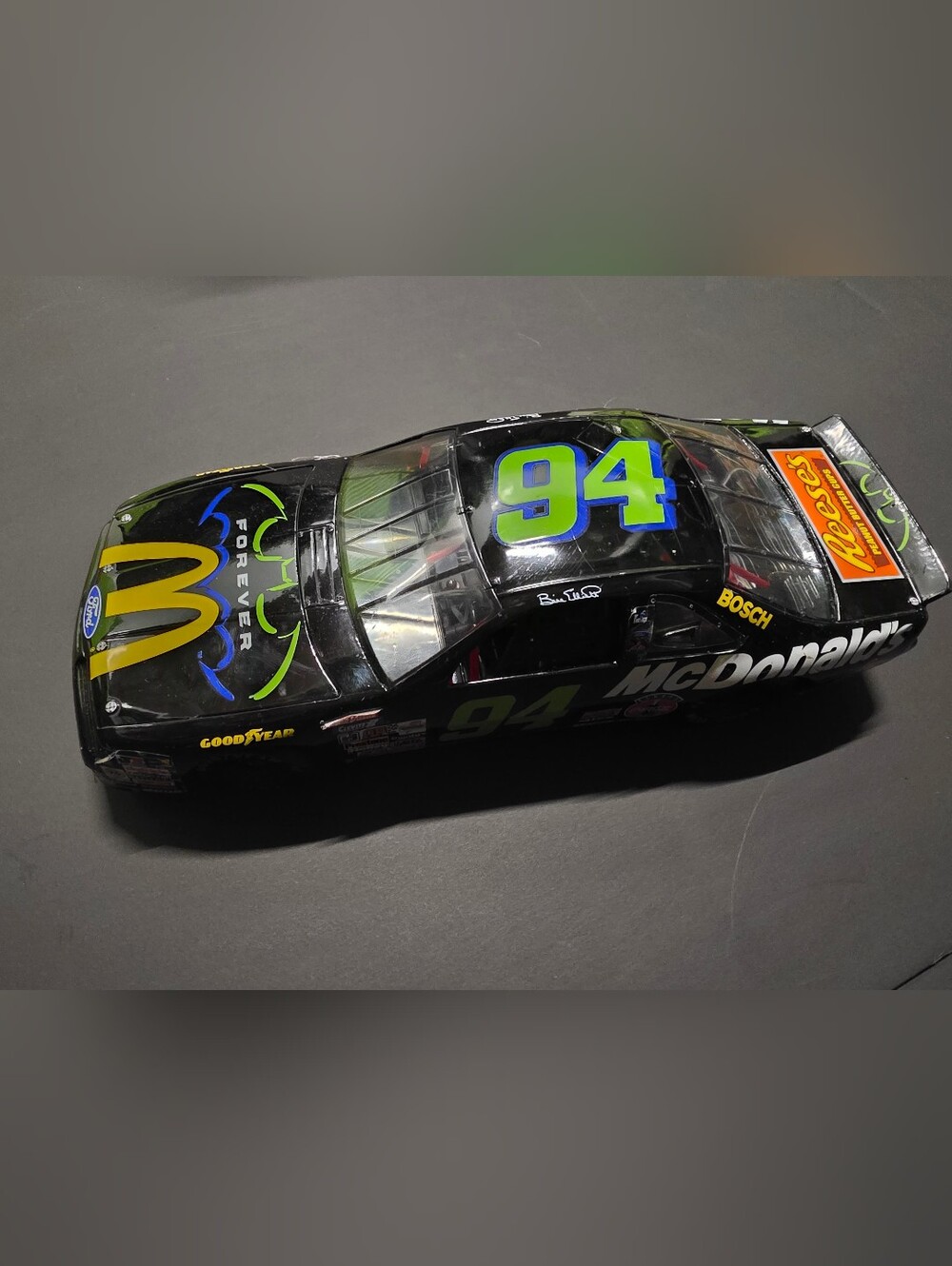 Large vintage 1995 Bill Elliott #94 McDonald’s “Thunderbat” NASCAR die-cast Ford